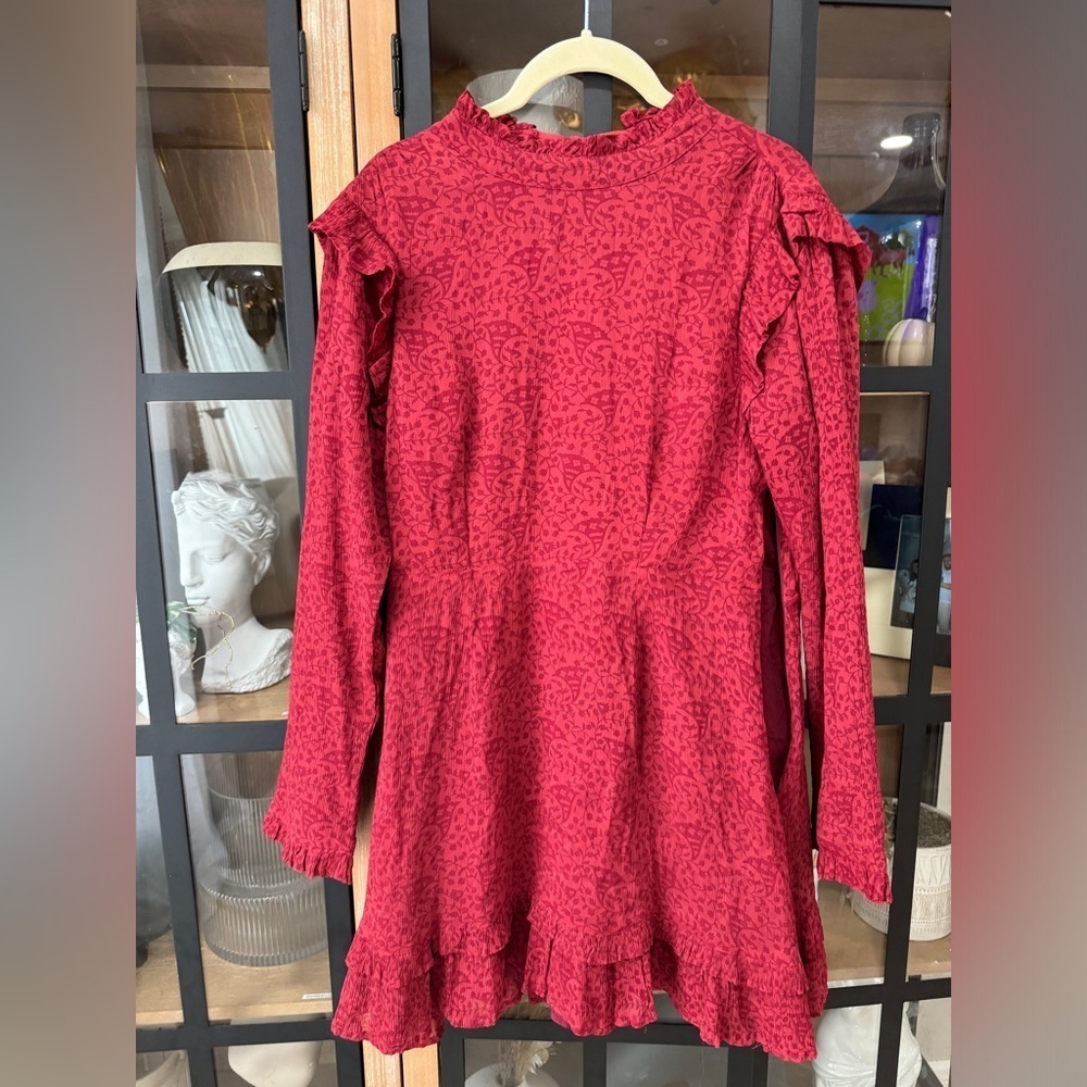Cleobella Dixie Mini Dress Kerala Block Print long sleeve ruffle bow mock neck - Picture 2 of 12